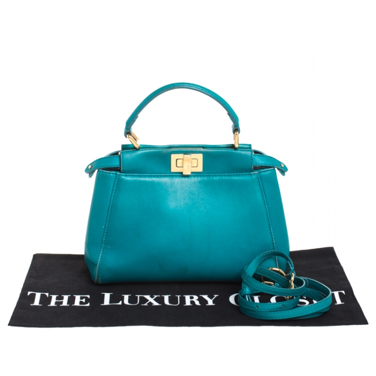 مملوكة مسبقًا Fendi Turquoise Leather Mini Peekaboo Top Handle Bag