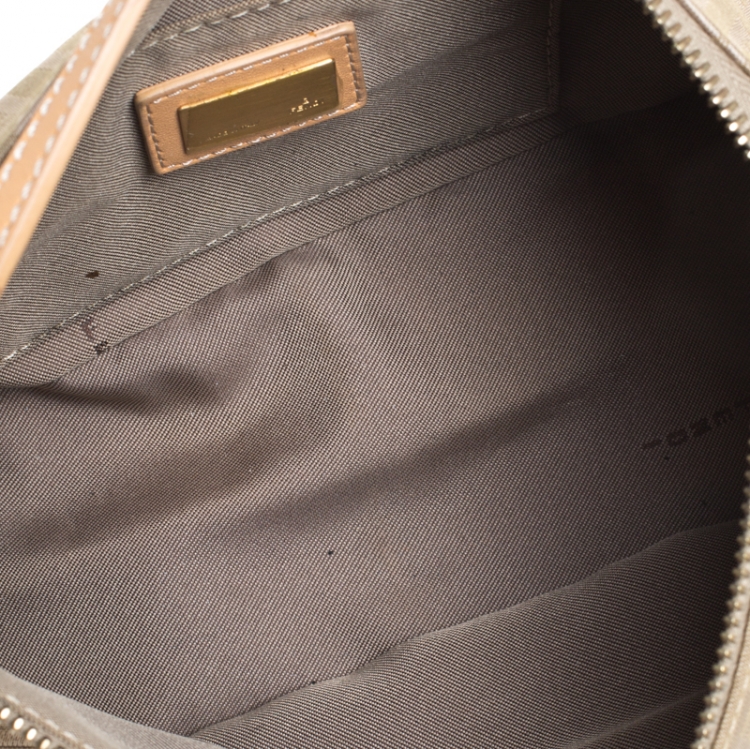 Pre Owned Fendi Beige Zucchino Canvas Small Baguette