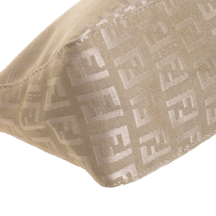Pre Owned Fendi Beige Zucchino Canvas Small Baguette