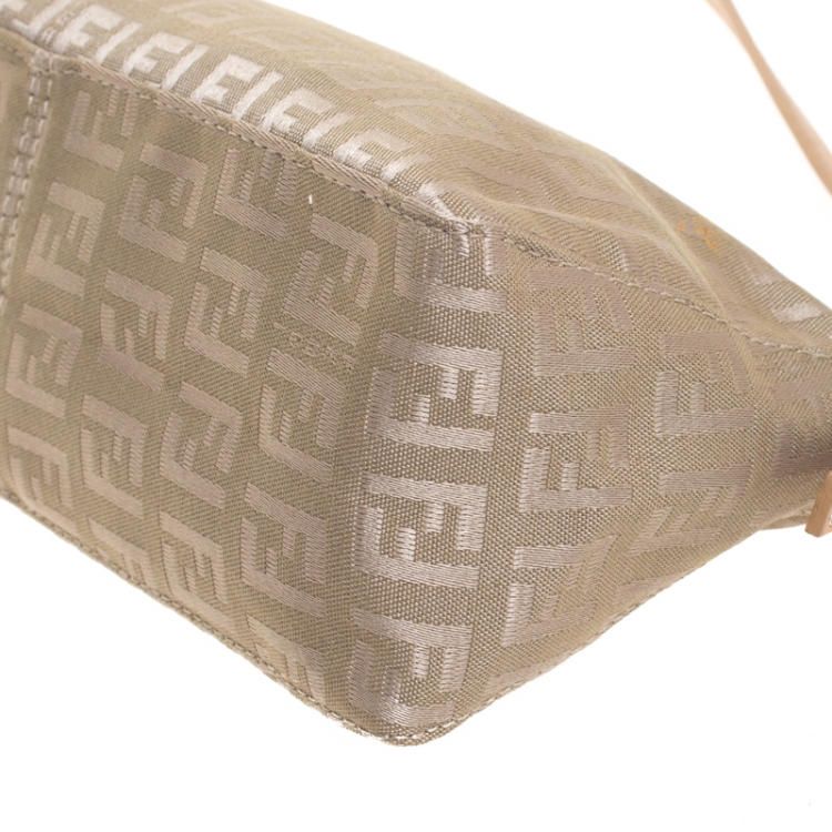 Pre Owned Fendi Beige Zucchino Canvas Small Baguette