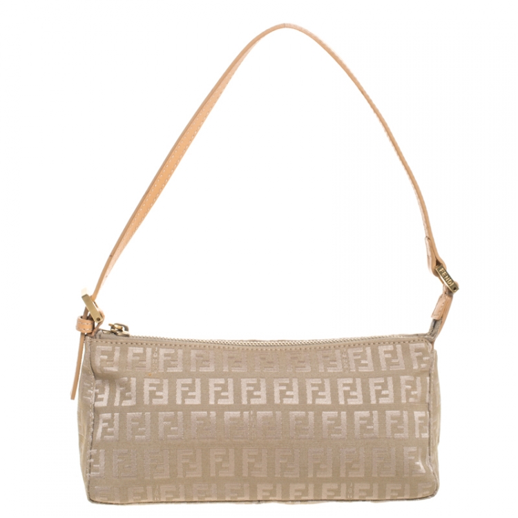 Pre Owned Fendi Beige Zucchino Canvas Small Baguette