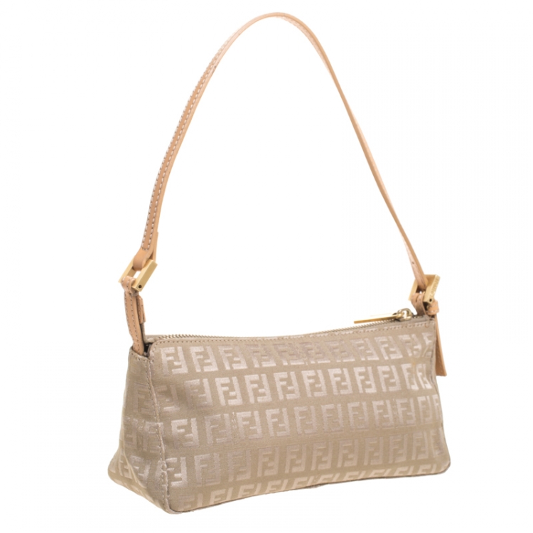 Pre Owned Fendi Beige Zucchino Canvas Small Baguette