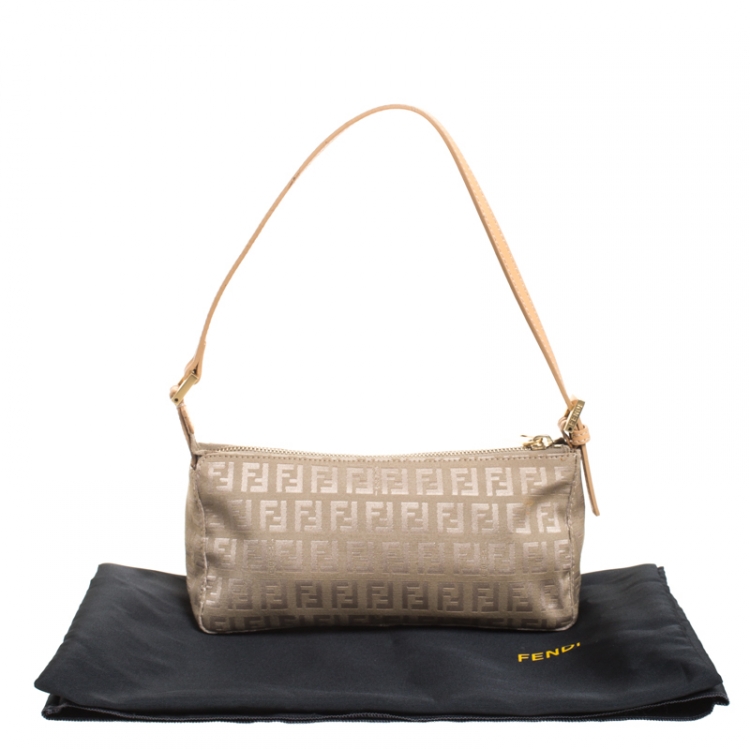 Pre Owned Fendi Beige Zucchino Canvas Small Baguette