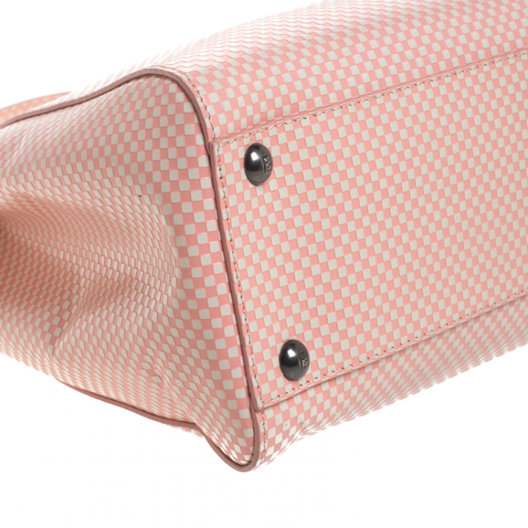 مملوكة مسبقًا Fendi Pink/White Checkered Leather Sequin Lining Medium Peekaboo Top Handle Bag