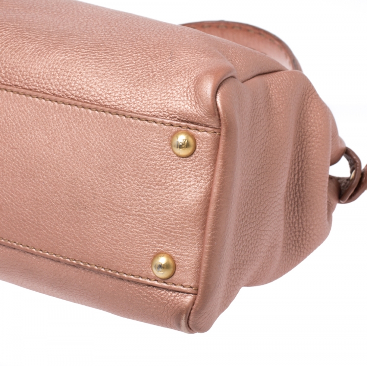 Pre Owned Fendi Metallic Pink Seleria Leather Medium Made To Order Peekaboo Top Handle Bag