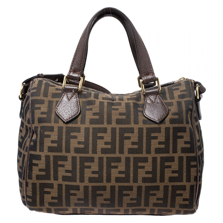 Pre Owned Fendi Tobacco Zucca Canvas Small Boston Bag