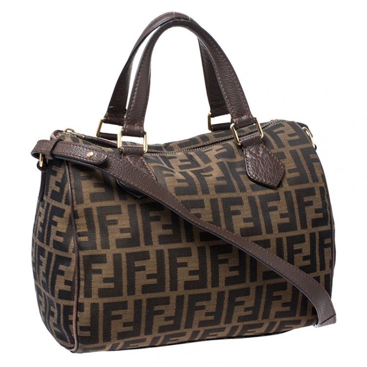 Pre Owned Fendi Tobacco Zucca Canvas Small Boston Bag