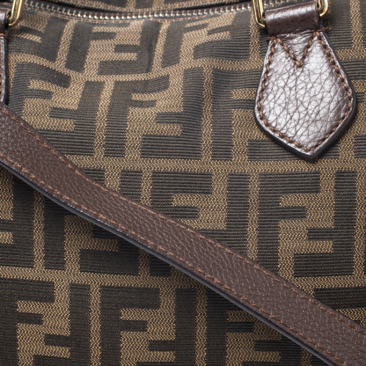 Pre Owned Fendi Tobacco Zucca Canvas Small Boston Bag