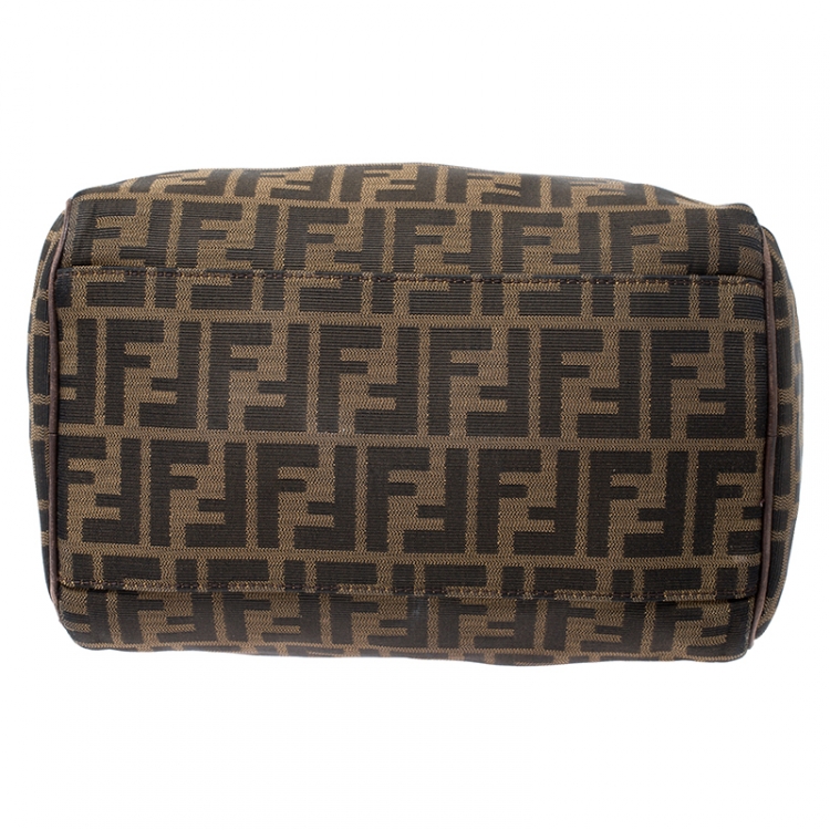 Pre Owned Fendi Tobacco Zucca Canvas Small Boston Bag