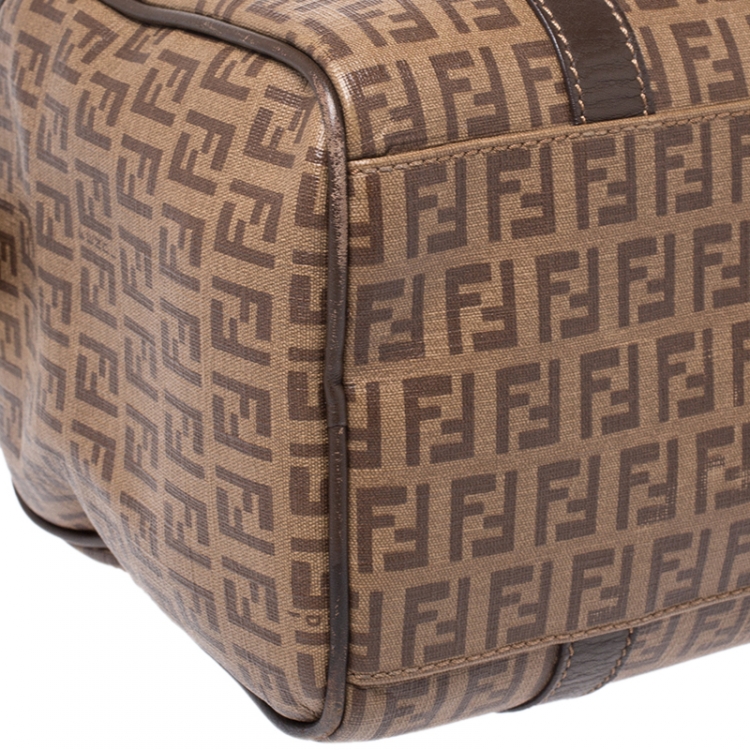Pre Owned Fendi Brown Zucchino Coated Canvas Small Forever Bauletto Boston Bag