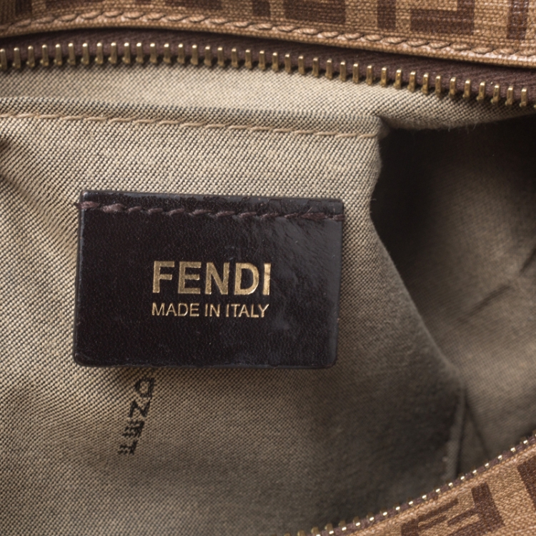 Pre Owned Fendi Brown Zucchino Coated Canvas Small Forever Bauletto Boston Bag