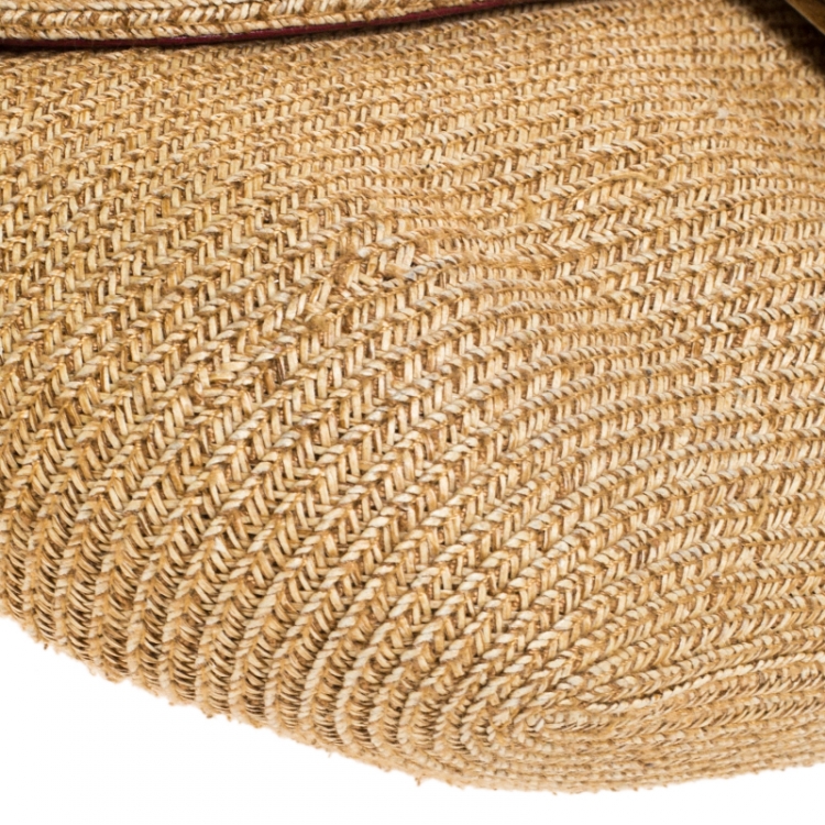 Pre Owned Fendi Red Raffia Small Baguette 