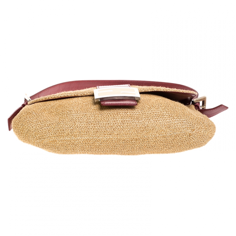 Pre Owned Fendi Red Raffia Small Baguette 