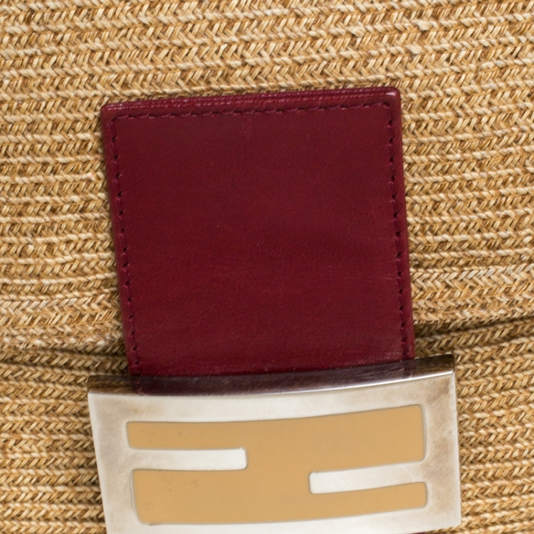Pre Owned Fendi Red Raffia Small Baguette 