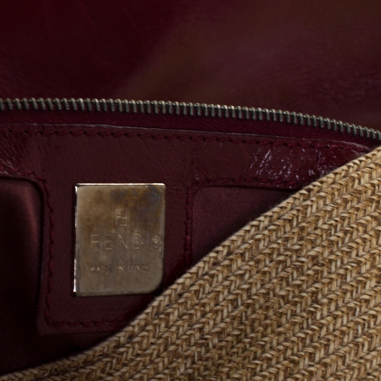Pre Owned Fendi Red Raffia Small Baguette 