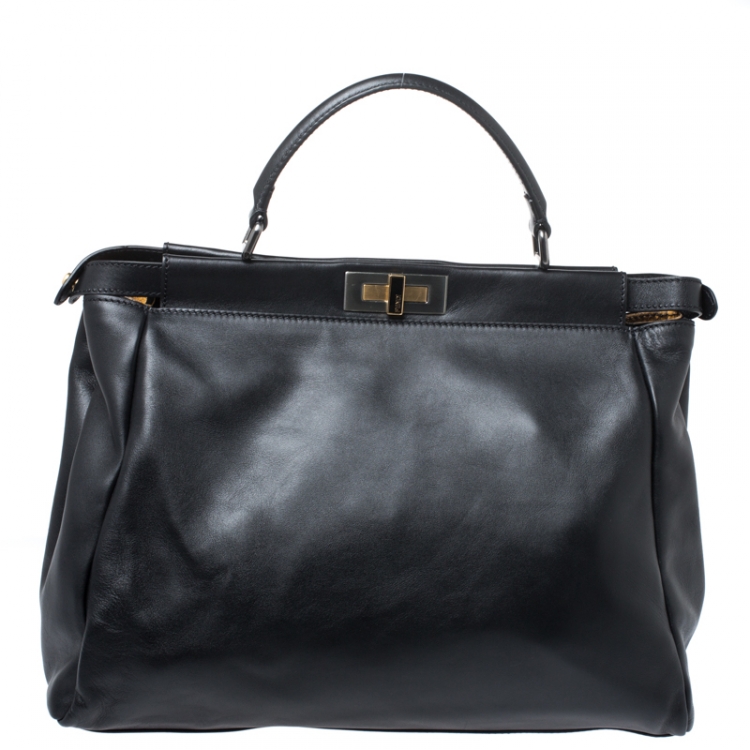 مملوكة مسبقًا Fendi Black Leather Large Peekaboo Top Handle Bag