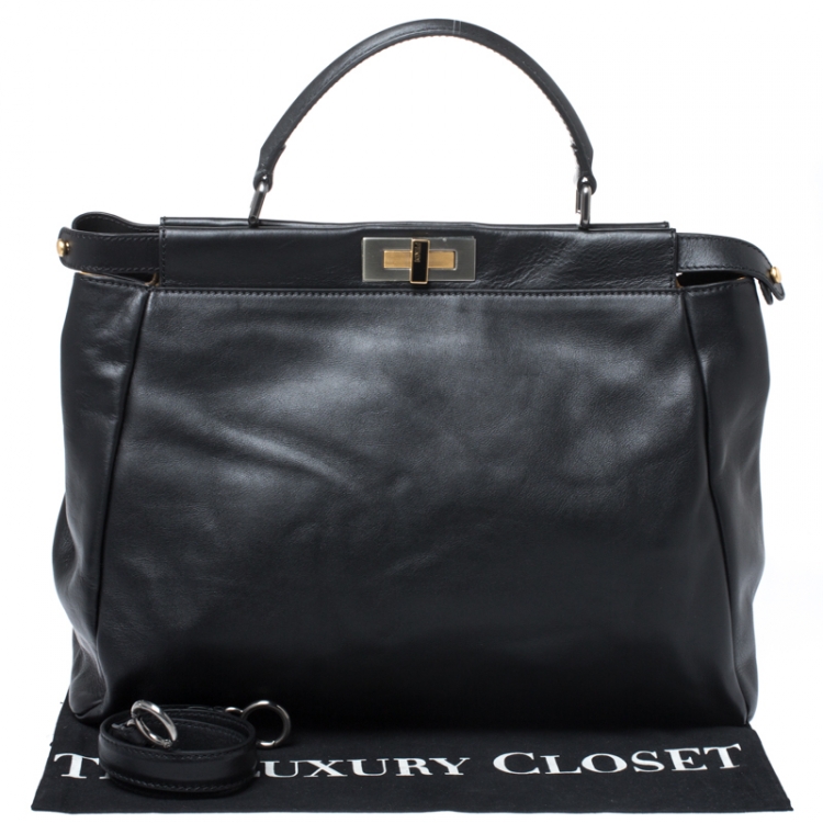 مملوكة مسبقًا Fendi Black Leather Large Peekaboo Top Handle Bag