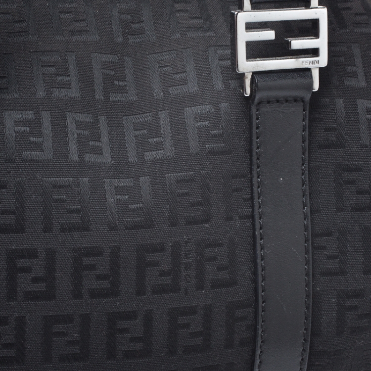Pre Owned Fendi Black Zucchino Canvas and Patent Leather Bauletto Bowler Bag
