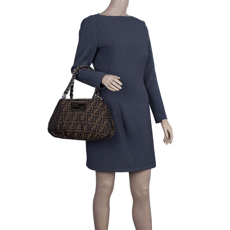 Pre Owned Fendi Zucca Monogram Canvas Small Mia Chain Tote