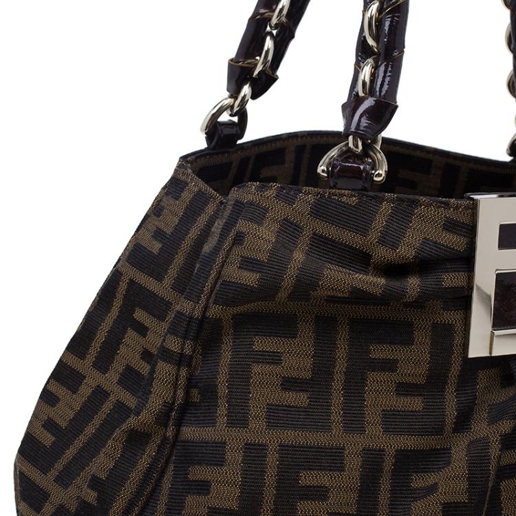 Pre Owned Fendi Zucca Monogram Canvas Small Mia Chain Tote