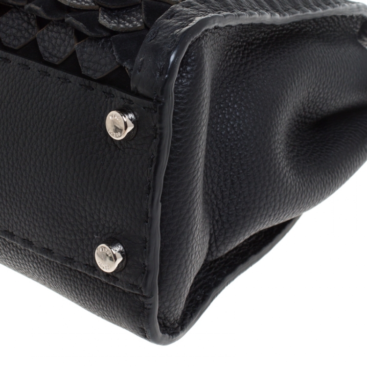 مملوكة مسبقًا Fendi Black Lasercut Selleria Leather Small Peekaboo Top Handle Bag