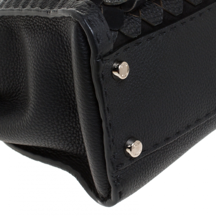 مملوكة مسبقًا Fendi Black Lasercut Selleria Leather Small Peekaboo Top Handle Bag