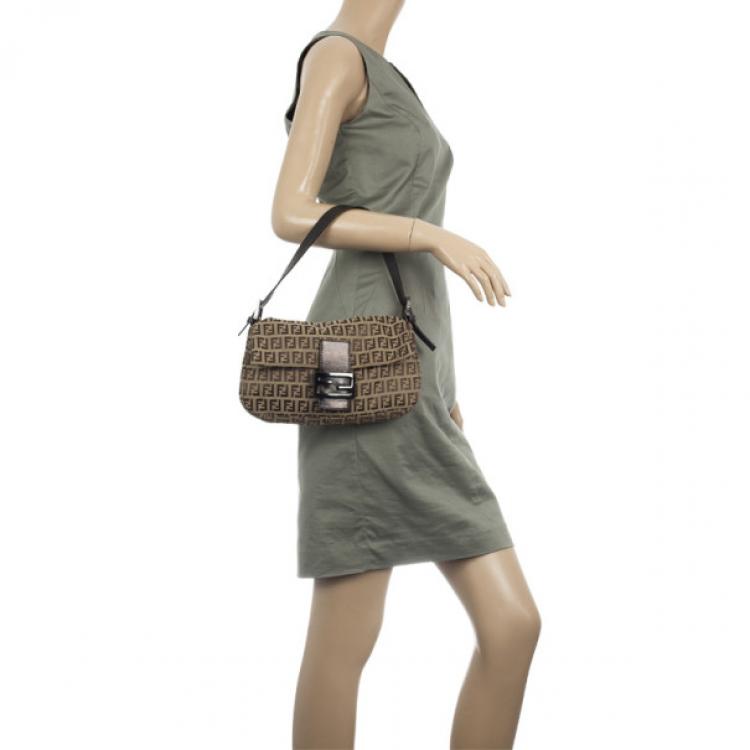 Pre Owned Fendi Brown Zucchino Monogram Baguette