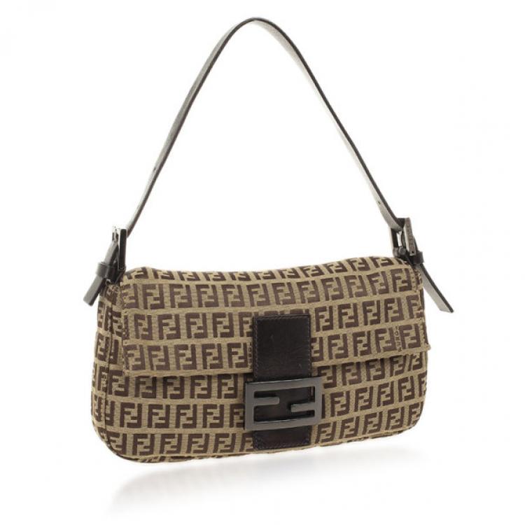 Pre Owned Fendi Brown Zucchino Monogram Baguette
