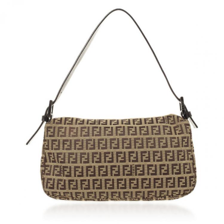 Pre Owned Fendi Brown Zucchino Monogram Baguette