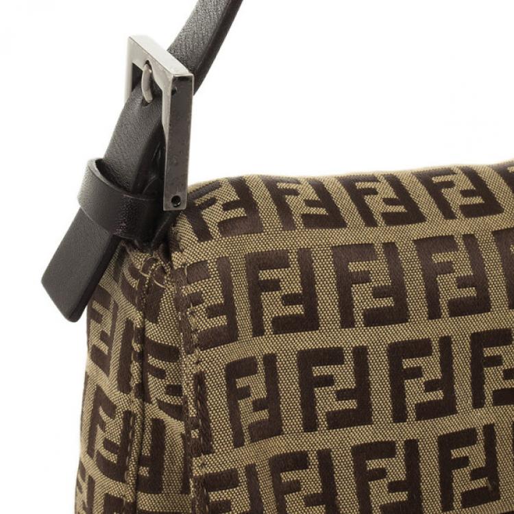 Pre Owned Fendi Brown Zucchino Monogram Baguette