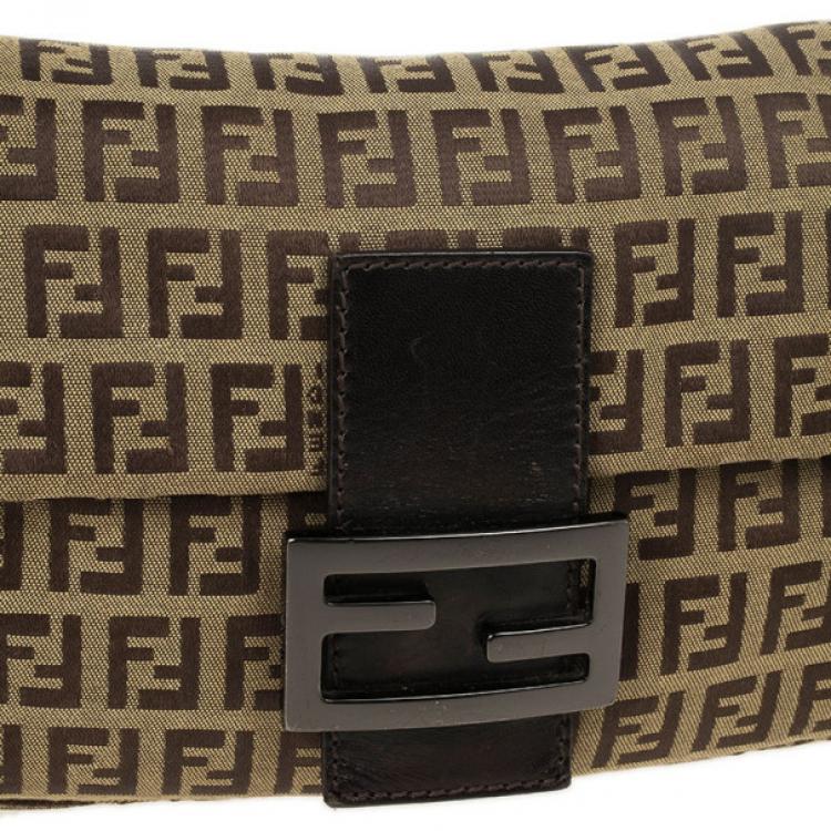 Pre Owned Fendi Brown Zucchino Monogram Baguette