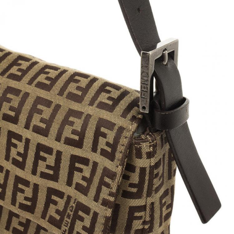 Pre Owned Fendi Brown Zucchino Monogram Baguette