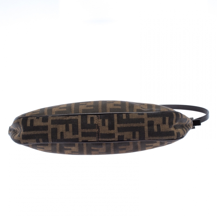 Pre Owned Fendi Tobacco Zucca Canvas and Leather Pochette Bag