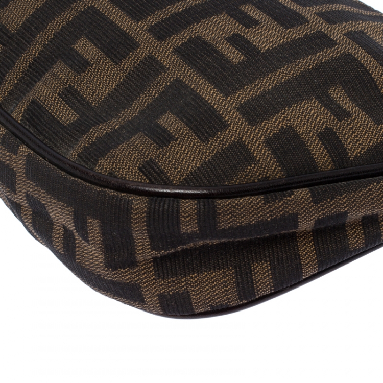 Pre Owned Fendi Tobacco Zucca Canvas and Leather Pochette Bag