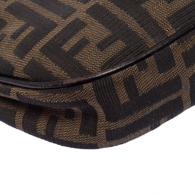 Pre Owned Fendi Tobacco Zucca Canvas and Leather Pochette Bag
