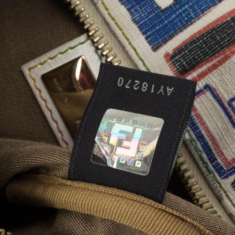 Pre Owned Fendi White Multi Color Zucca Forever Boston Bag