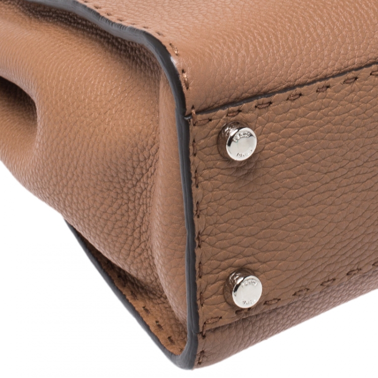 Pre Owned Fendi Tan Selleria Leather Medium Peekaboo Top Handle Bag