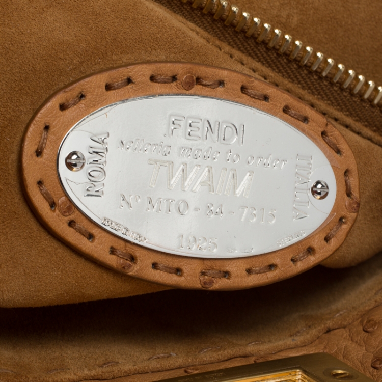 Pre Owned Fendi Tan Ostrich Medium Peekaboo Top Handle Bag