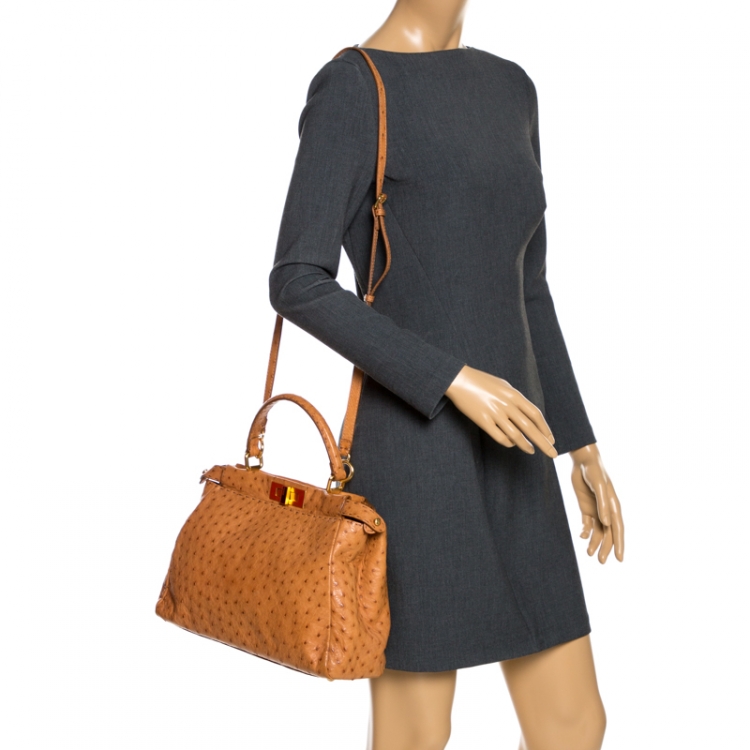 Modern Brown Fendi Roma Plain Ladies Trendy Leather Handbag, Size