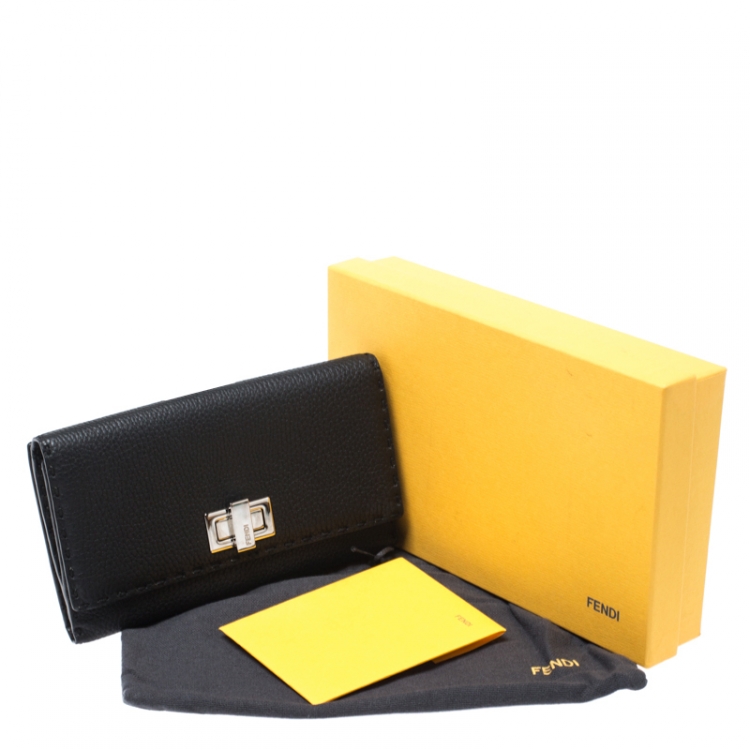 Pre Owned Fendi Black Selleria Leather Peekaboo Long Wallet