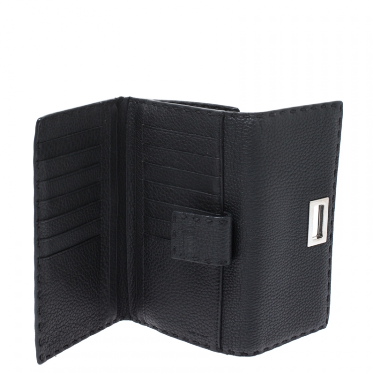Pre Owned Fendi Black Selleria Leather Peekaboo Long Wallet