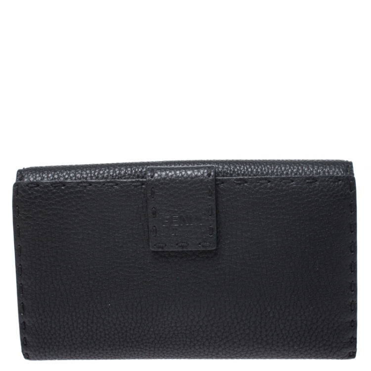 Pre Owned Fendi Black Selleria Leather Peekaboo Long Wallet
