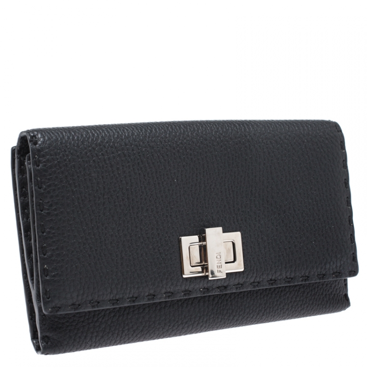 Pre Owned Fendi Black Selleria Leather Peekaboo Long Wallet