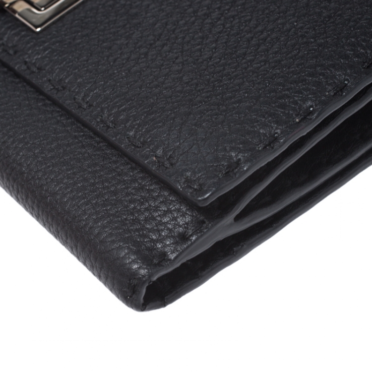 Pre Owned Fendi Black Selleria Leather Peekaboo Long Wallet