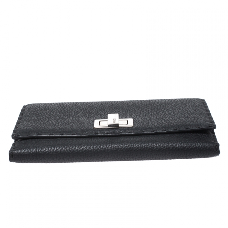 Pre Owned Fendi Black Selleria Leather Peekaboo Long Wallet