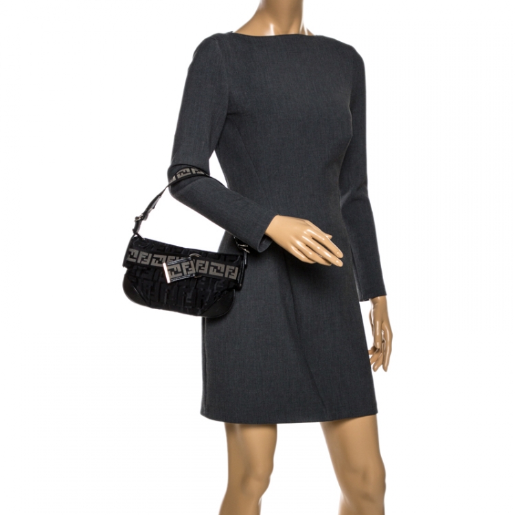 Pre Owned Fendi Black Zucca Nylon Handbag