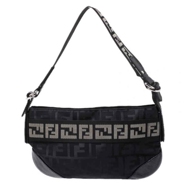 Pre Owned Fendi Black Zucca Nylon Handbag