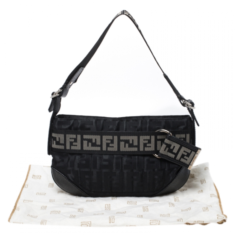 Pre Owned Fendi Black Zucca Nylon Handbag
