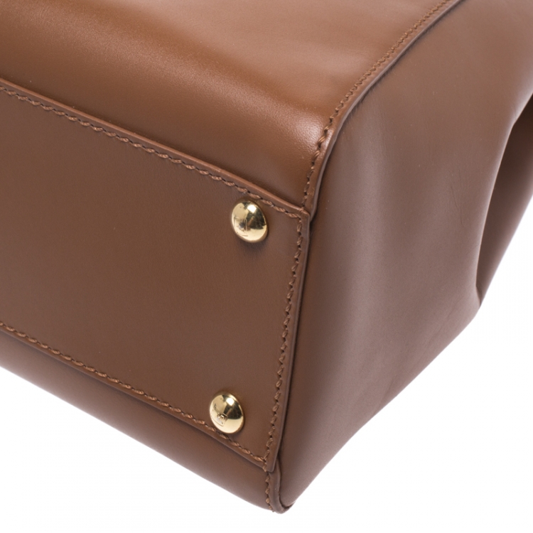 Pre Owned Fendi Brown Leather Medium Peekaboo Top Handle Bag