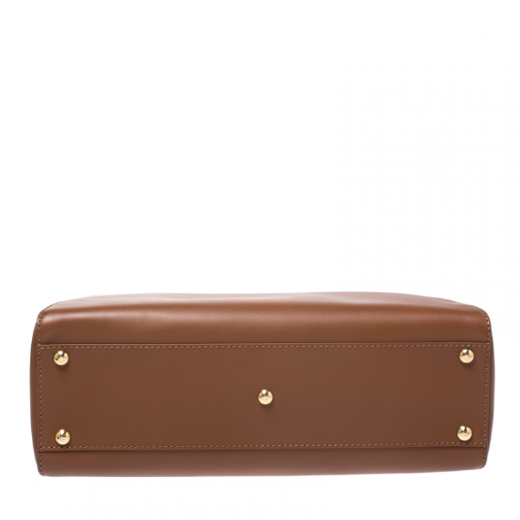 Pre Owned Fendi Brown Leather Medium Peekaboo Top Handle Bag